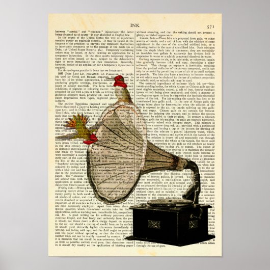 Hummingbirds at a Gramophone, Vintage Cute Poster (Voorkant)