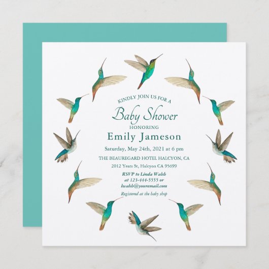 Hummingbirds Baby shower Invitation Kaart (Voorkant / Achterkant)