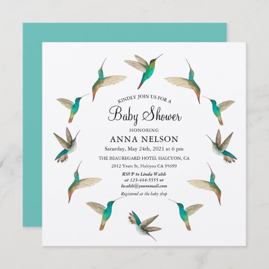 Hummingbirds Baby shower Invitation Kaart (Voorkant / Achterkant)