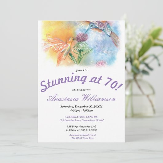 HUMMINGBIRDS BEGINNEN OM 60 UUR! PARTIJINVITATIE KAART (Staand voorkant)