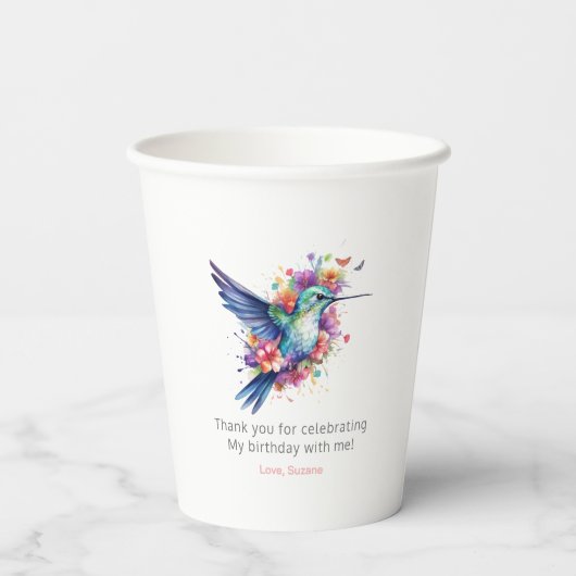 Hummingbirds Bloemenboeket Verjaardagsfeest Papieren Bekers (Achterkant)