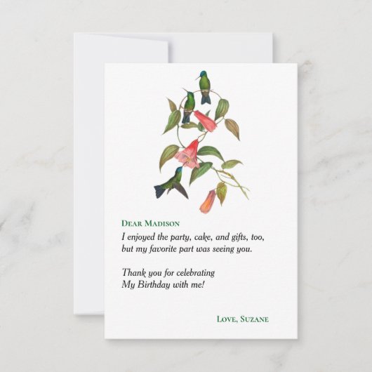 Hummingbirds Bloemenkrans Verjaardagsfeest Bedankkaart (Voorkant)