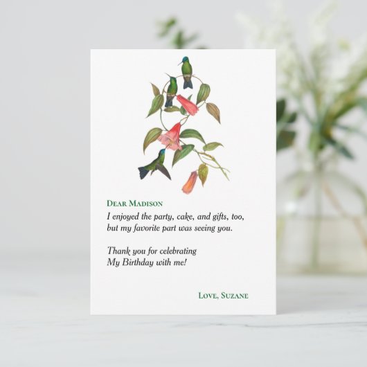 Hummingbirds Bloemenkrans Verjaardagsfeest Bedankkaart (Staand voorkant)