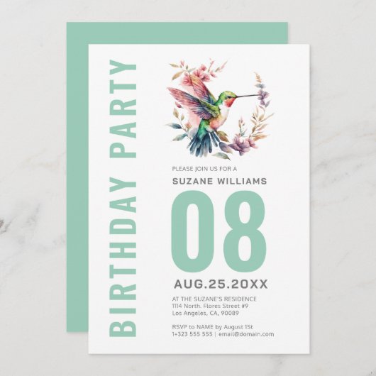 Hummingbirds Bloemenkrans Verjaardagsfeest Kaart (Voorkant / Achterkant)