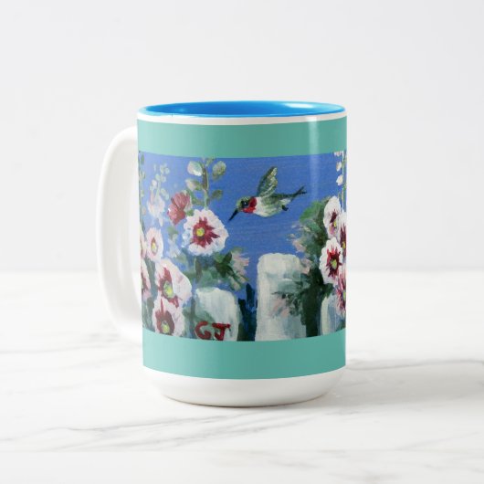 HUMMINGBIRDS FENCE Two-Tone COFFEE MOK (Voorkant links)