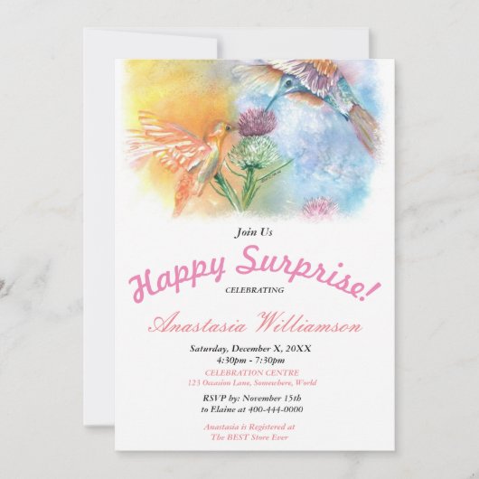 HUMMINGBIRDS HAPPY SURPRISE PARTIJ INVITATION KAART (Voorkant)