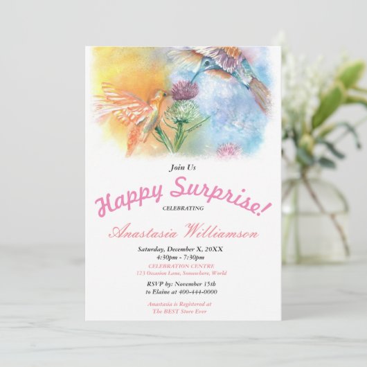 HUMMINGBIRDS HAPPY SURPRISE PARTIJ INVITATION KAART (Staand voorkant)
