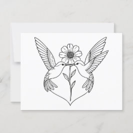 Hummingbirds in Heart Shape with Flower Line Art Briefkaart