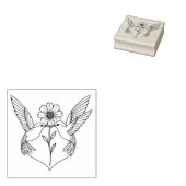 Hummingbirds in Heart Shape with Flower Line Art Rubberstempel (Gestempeld)