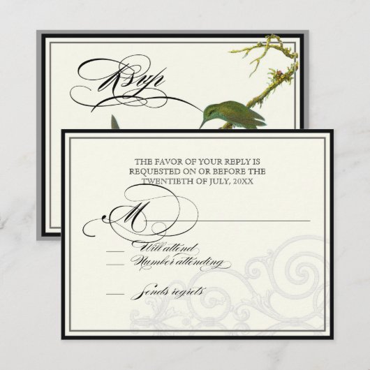 Hummingbirds n Swirls - RSVP Response Kaart (Voorkant / Achterkant)