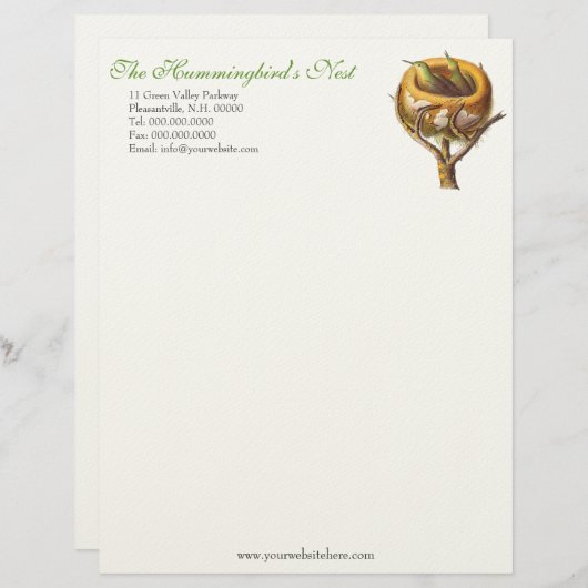 Hummingbird's Nest Letterhead for Humminbird Lover Briefhoofd (Voorkant / Achterkant)