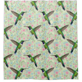 Hummingbirds on a floral background shower curtain douchegordijn
