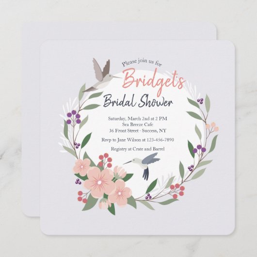 Hummingbirds Square uitnodiging (Voorkant / Achterkant)