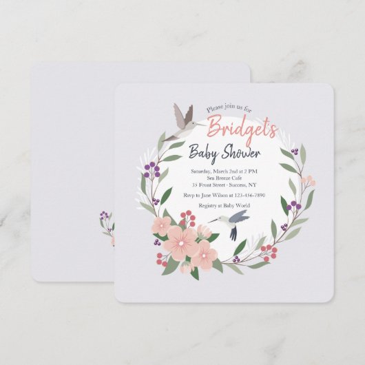 Hummingbirds Square uitnodiging (Voorkant / Achterkant)