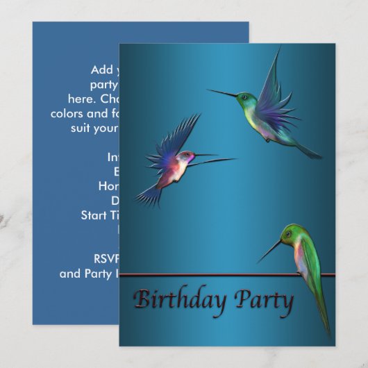 Hummingbirds Verjaardagsfeest Uitnodiging Sjabloon (Voorkant / Achterkant)
