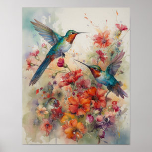 Hummingbirds Waterverf Art Print Poster