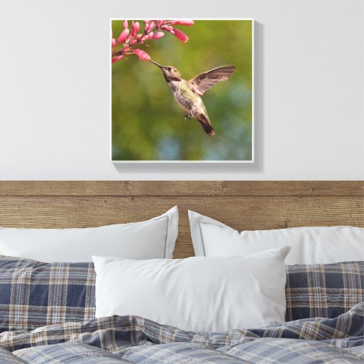 Hummingvogel en bloem canvas afdruk (Insitu (Slaapkamer))