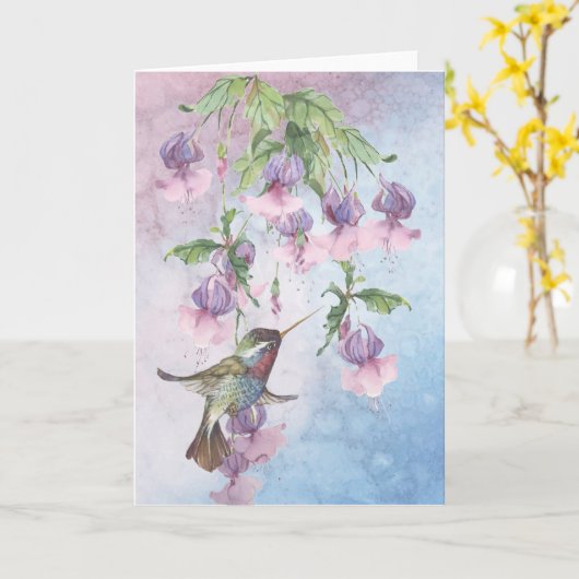 Hummingvogel Kaart (Gele Bloem)