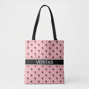 Hummingvogelpatroon op zwart-wit en koraalroze tote bag