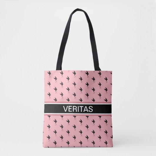 Hummingvogelpatroon op zwart-wit en koraalroze tote bag (Voorkant)