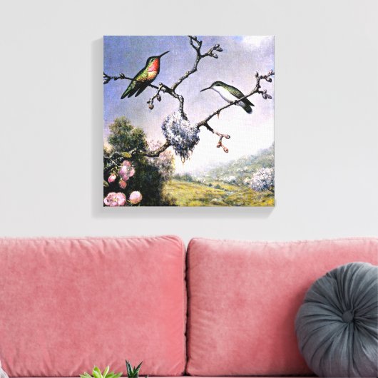 Hummingvogels en appelbloesems, canvas afdruk (Insitu (Woonkamer))