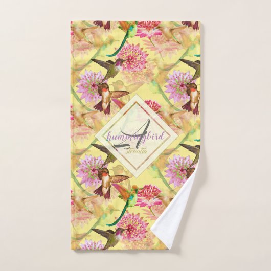 Hummingvogels en Astrantia Monogram Waterverf Bad Handdoek (Handdoek)