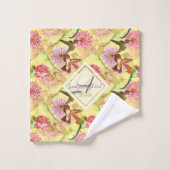 Hummingvogels en Astrantia Monogram Waterverf Bad Handdoek (Wasdoekje)