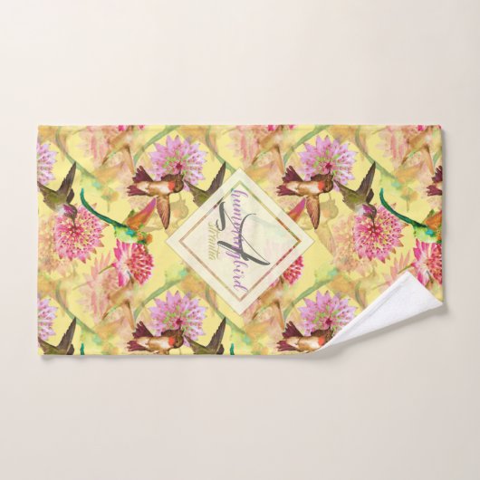Hummingvogels en Astrantia Monogram Waterverf Bad Handdoek (Handdoek)