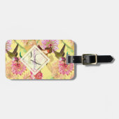 Hummingvogels en Astrantia Monogram Waterverf Bagagelabel (Voorkant horizontaal)