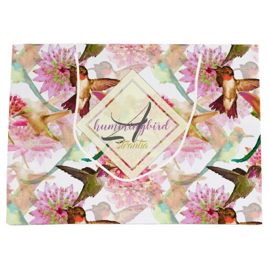 Hummingvogels en Astrantia Monogram Waterverf Large Cadeautasje (Voorkant)