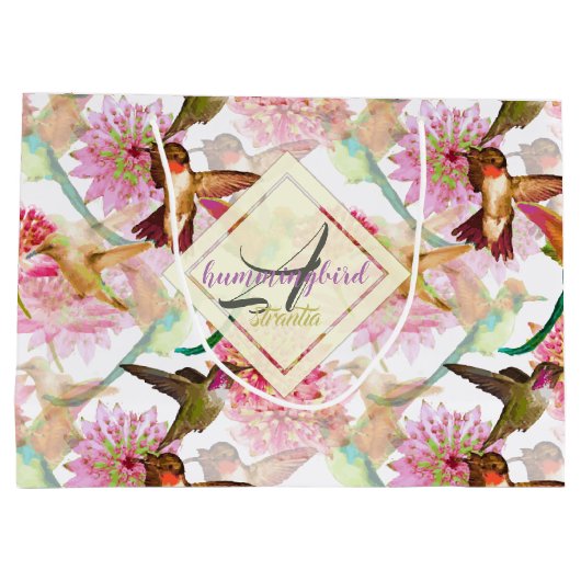 Hummingvogels en Astrantia Monogram Waterverf Large Cadeautasje (Achterkant)