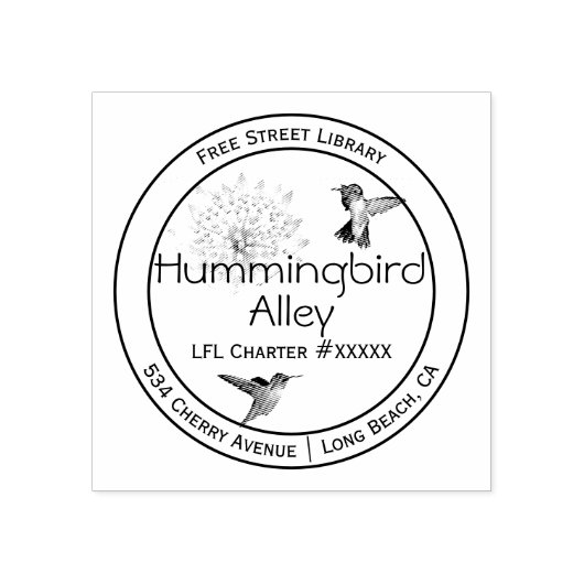 Hummingvogels en Astrantia Monogram Waterverf Rubberstempel (Afrduk)