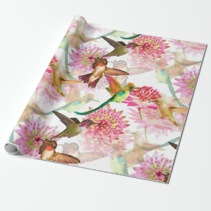 Hummingvogels en Astrantia Waterverf Cadeaupapier