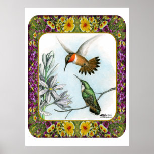 Hummingvogels en bloemen #2 poster
