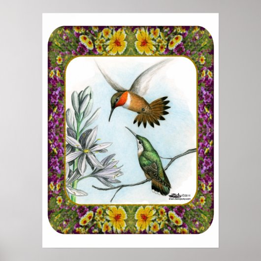 Hummingvogels en bloemen #2 poster (Voorkant)