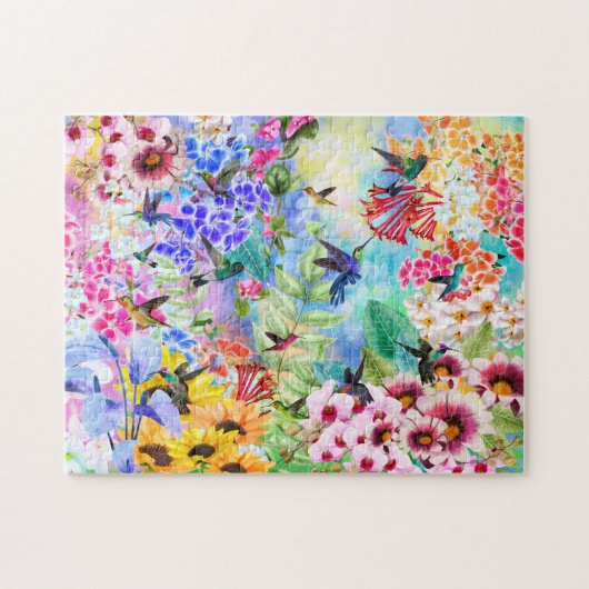 Hummingvogels en bloemen legpuzzel (Horizontaal)