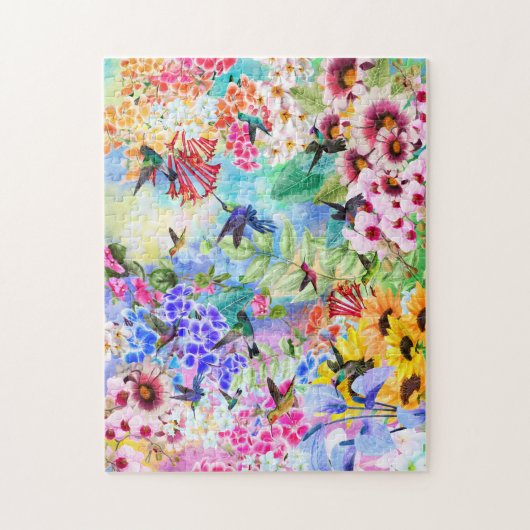 Hummingvogels en bloemen legpuzzel (Verticaal)