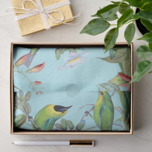 Hummingvogels en bloemen op lichtgroene ontkoppeli tissuepapier (Geschenk)