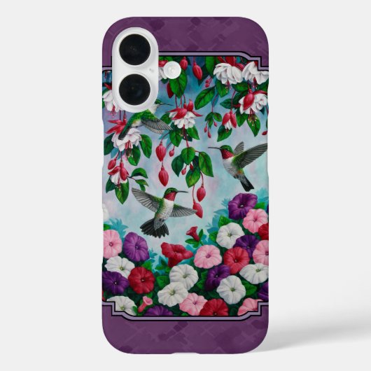 Hummingvogels en bloemen Paars Case-Mate iPhone Case (Achterkant)
