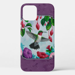 Hummingvogels en bloemen Paars iPhone 12 Hoesje