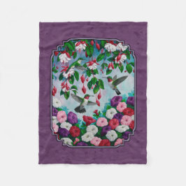 Hummingvogels en bloemen Paars Fleece Deken