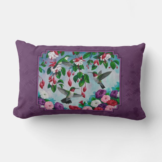 Hummingvogels en bloemen Paars Kussen (Voorkant)
