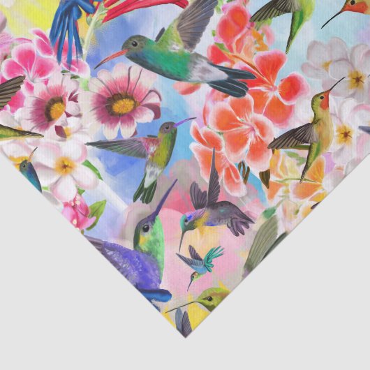 Hummingvogels en bloemen tissuepapier (Detail)