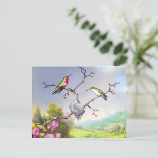 Hummingvogels en bloesems briefkaart (Staand voorkant)