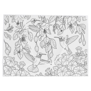 Hummingvogels en Flowers Adult Coloring Page Groot Cadeauzakje