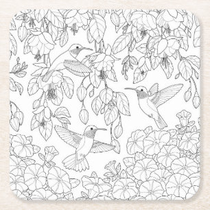 Hummingvogels en Flowers Adult Coloring Page Kartonnen Onderzetters