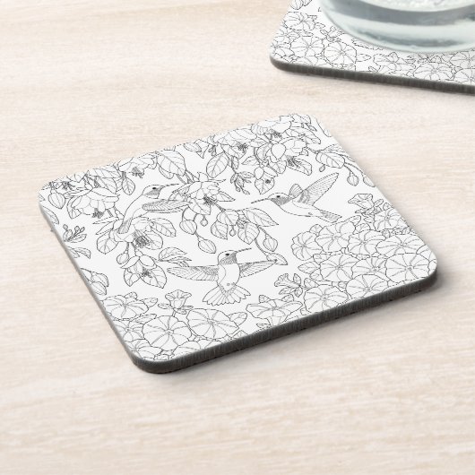 Hummingvogels en Flowers Adult Coloring Page Onderzetter (Linkerzijde)