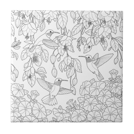 Hummingvogels en Flowers Adult Coloring Page Tegeltje (Voorkant)