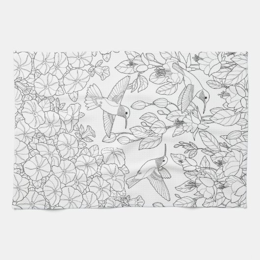 Hummingvogels en Flowers Adult Coloring Page Theedoek (Horizontaal)