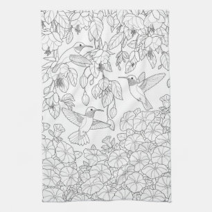 Hummingvogels en Flowers Adult Coloring Page Theedoek